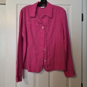 Harve Benard Women's Bright Pink Button-Up Linen Shirt or Jacket Sz M